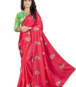 Red Embroidered Art Silk Saree With Blouse