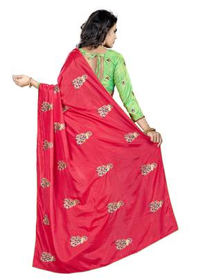 Red Embroidered silk blend Saree With Blouse 2