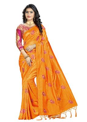 Orange embroidered art silk saree with blouse 1