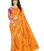 Orange embroidered art silk saree with blouse