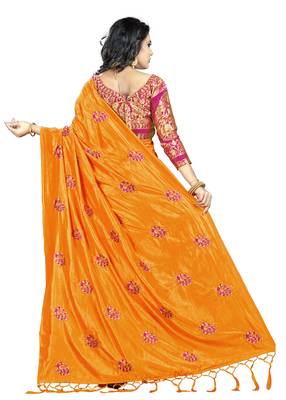 Orange embroidered art silk saree with blouse 2