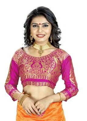 Orange embroidered art silk saree with blouse 3