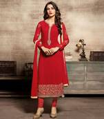 Red embroidered georgette salwar with dupatta