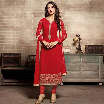 Red embroidered georgette salwar with dupatta 3