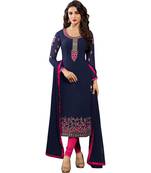 Blue embroidered georgette salwar with dupatta