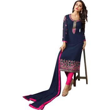Blue embroidered georgette salwar with dupatta 2