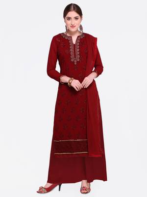 Maroon embroidered georgette salwar with dupatta 1