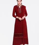 Maroon embroidered georgette salwar with dupatta