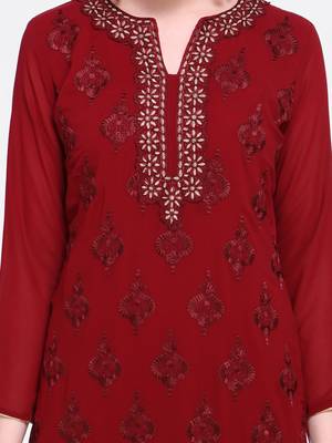 Maroon embroidered georgette salwar with dupatta 2