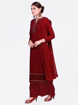 Maroon embroidered georgette salwar with dupatta 3