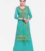 Turquoise Embroidered Chanderi Salwar With Dupatta