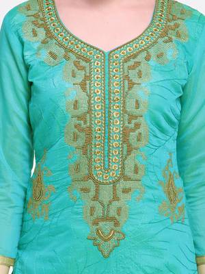 Turquoise Embroidered Chanderi Salwar With Dupatta 2