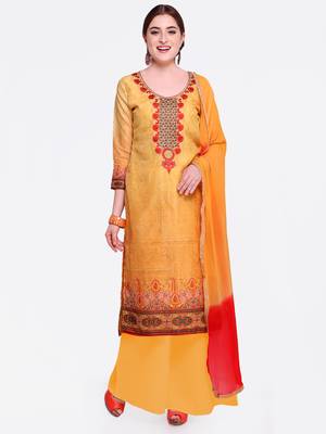Yellow Embroidered Chanderi Salwar With Dupatta 1