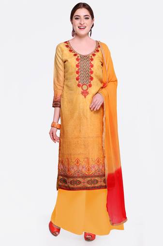 Yellow Embroidered Chanderi Salwar With Dupatta