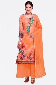Orange embroidered chanderi salwar with dupatta