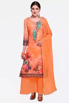 Orange embroidered chanderi salwar with dupatta