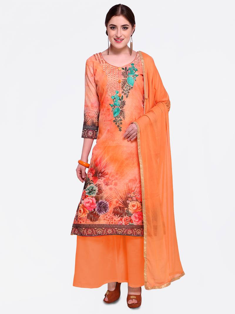Orange embroidered chanderi salwar with dupatta