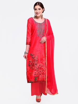 Pink embroidered chanderi salwar with dupatta 1