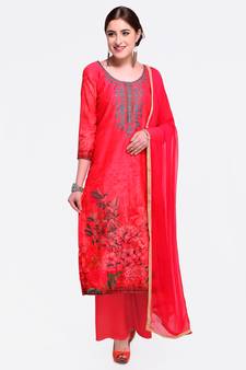 Pink embroidered chanderi salwar with dupatta