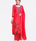 Pink embroidered chanderi salwar with dupatta