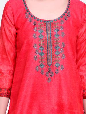 Pink embroidered chanderi salwar with dupatta 2