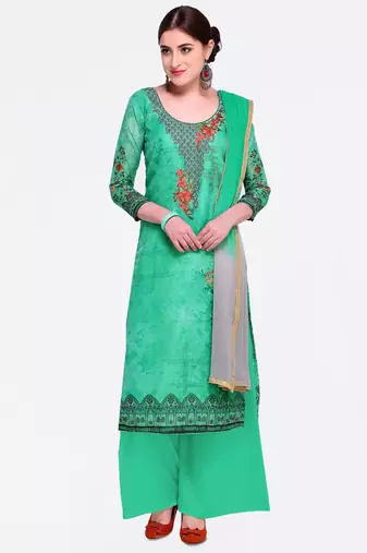 Green Embroidered Chanderi Salwar With Dupatta
