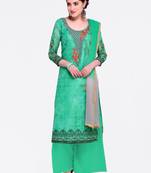 Green Embroidered Chanderi Salwar With Dupatta