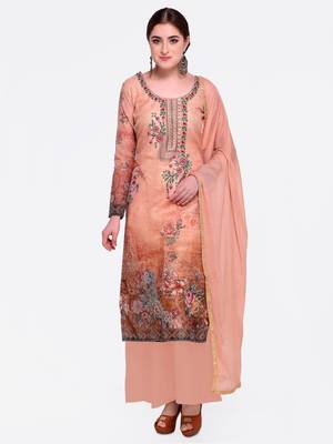 Peach embroidered chanderi salwar with dupatta 1