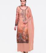 Peach embroidered chanderi salwar with dupatta