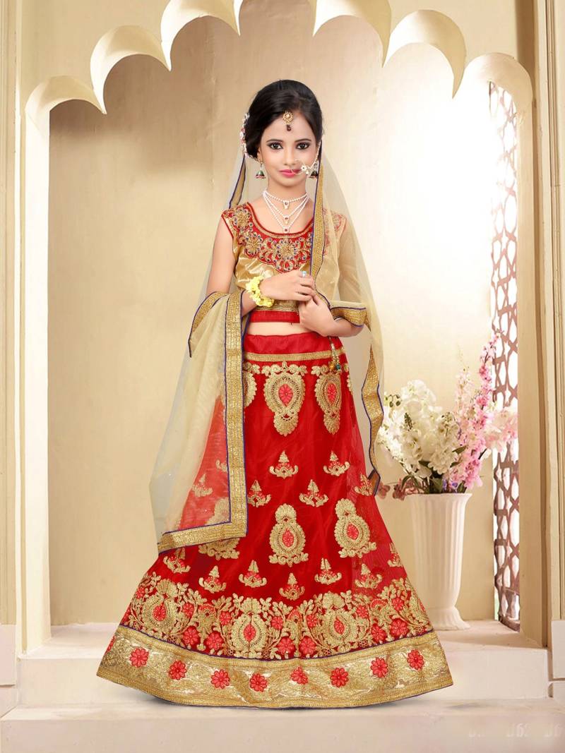 Maroon kids stitched lehenga choli with dupatta