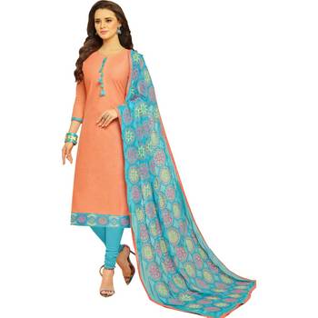 Peach embroidered cotton salwar with dupatta 1