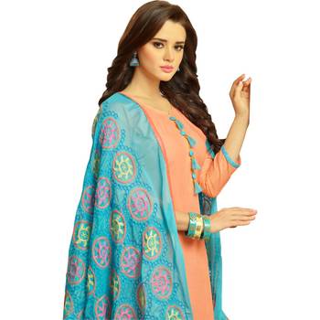 Peach embroidered cotton salwar with dupatta 2