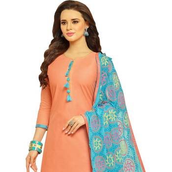 Peach embroidered cotton salwar with dupatta 3