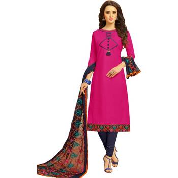 Rani-pink embroidered cotton salwar with dupatta 1