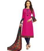Rani-pink embroidered cotton salwar with dupatta