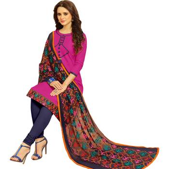 Rani-pink embroidered cotton salwar with dupatta 2