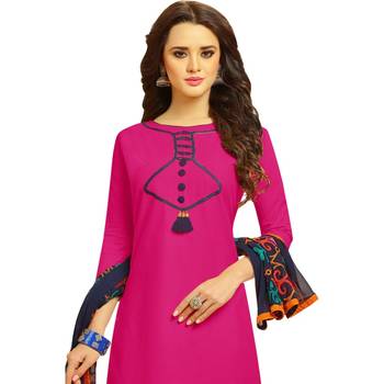 Rani-pink embroidered cotton salwar with dupatta 3