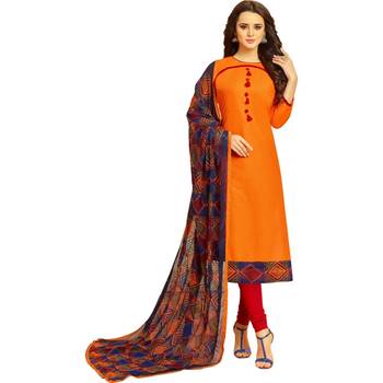 Orange embroidered cotton salwar with dupatta 1