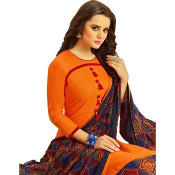 Orange embroidered cotton salwar with dupatta 2