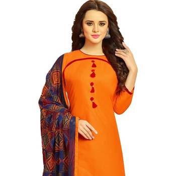 Orange embroidered cotton salwar with dupatta 3
