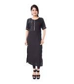 Ikat and sambalpuri round neck black handloom kurti
