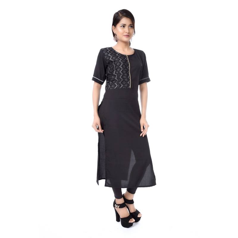 Ikat and sambalpuri round neck black handloom kurti