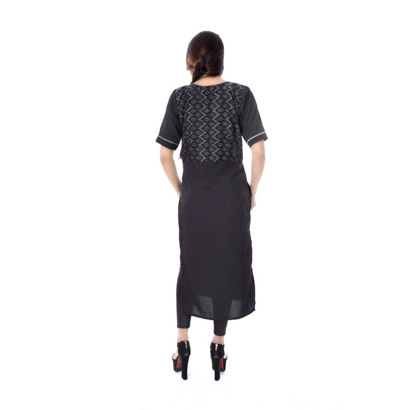 Ikat and sambalpuri round neck black handloom kurti