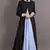 Black And Sky Blue Poly Crepe Plain Islamic Abaya
