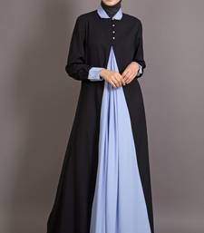 Black And Sky Blue Poly Crepe Plain Islamic Abaya