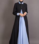 Black And Sky Blue Poly Crepe Plain Islamic Abaya