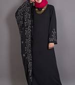 Black Poly Crepe Embroidered Islamic Ramadan Abaya