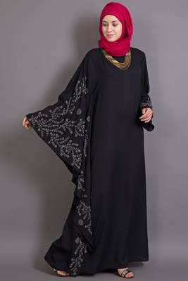 Black Poly Crepe Embroidered Islamic Ramadan Abaya 3