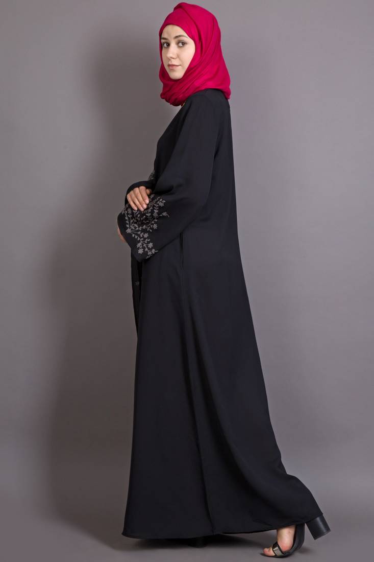 Black Poly Crepe Embroidered Islamic Ramadan Abaya