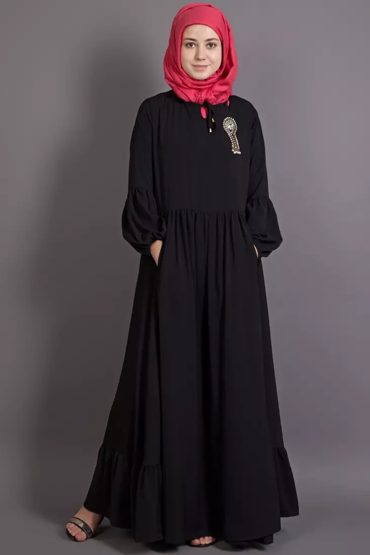 Black Poly Crepe Plain Islamic Abaya